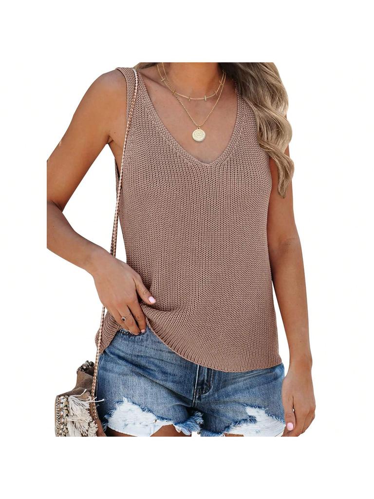 Women's Sleeveless V Neck Sweater Vest Loose Knit Cami Tank Top for Spring Summer