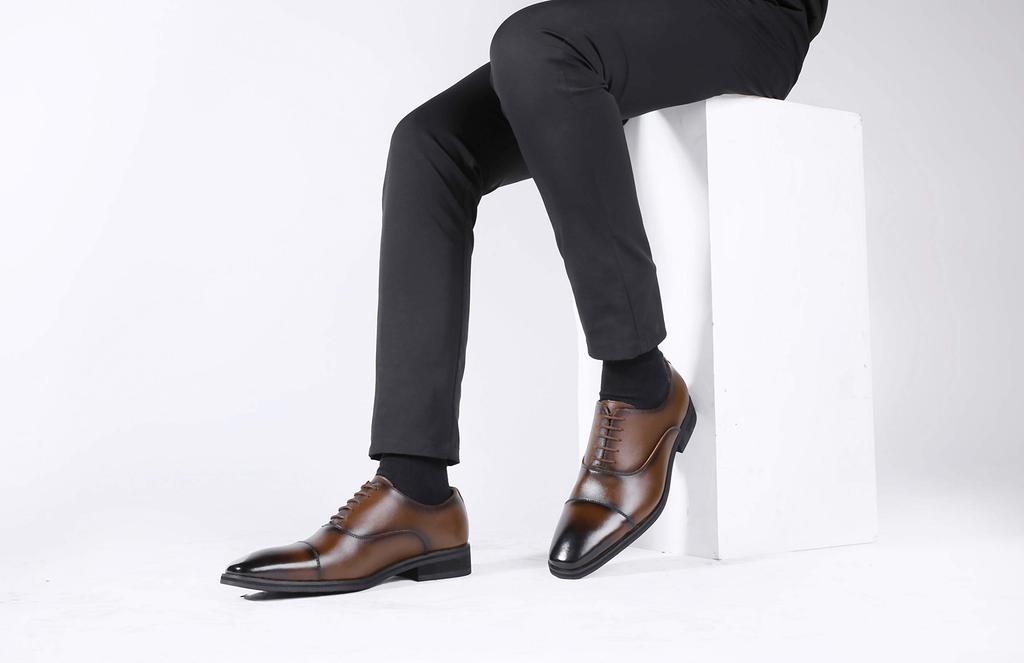 Jo Marino Men's Genuine Leather Business Shoes, Straight-Tip Dress Shoes, Non-Slip, Inner Wingtip, Size 1190 (Size 25.5, Dark Brown)