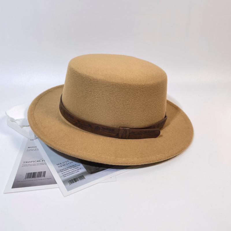 Woolen retro flat hat men's autumn and winter versatile fashion temperament British style gentleman's hat high-end top hat women