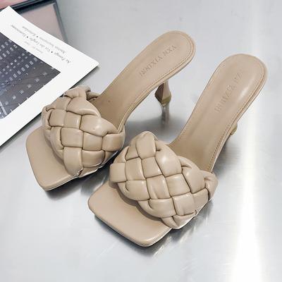 Сексуальные тапочки, женские сандалии на среднем каблуке, брендовые туфли-лодочки, новые летние трендовые модные шлепанцы, туфли с квадратным носком, повседневные женские шлепанцы