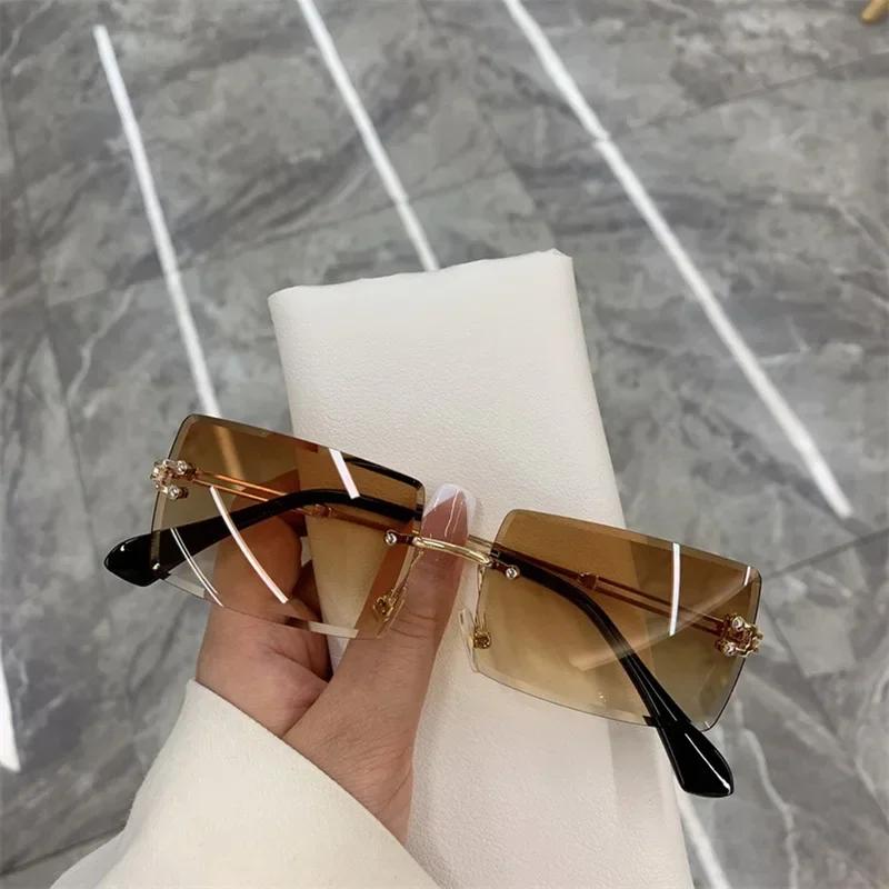 Unisex Small Rimless Sunglasses Man Woman Fashion Gradient Sun Glasses Eyewear Retro Luxury Brand Designer Traveling Shades