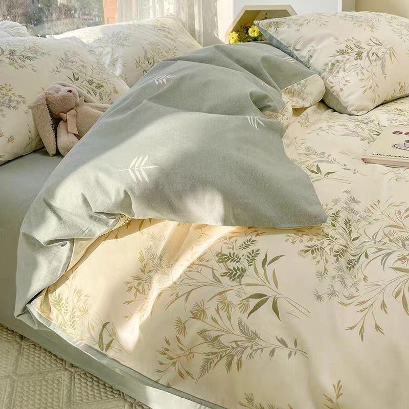 Комплект из четырех предметов из стираного хлопка с рисунком «Медведь», простыня, пододеяльник, комплект постельного белья из трех предметов, общежитие