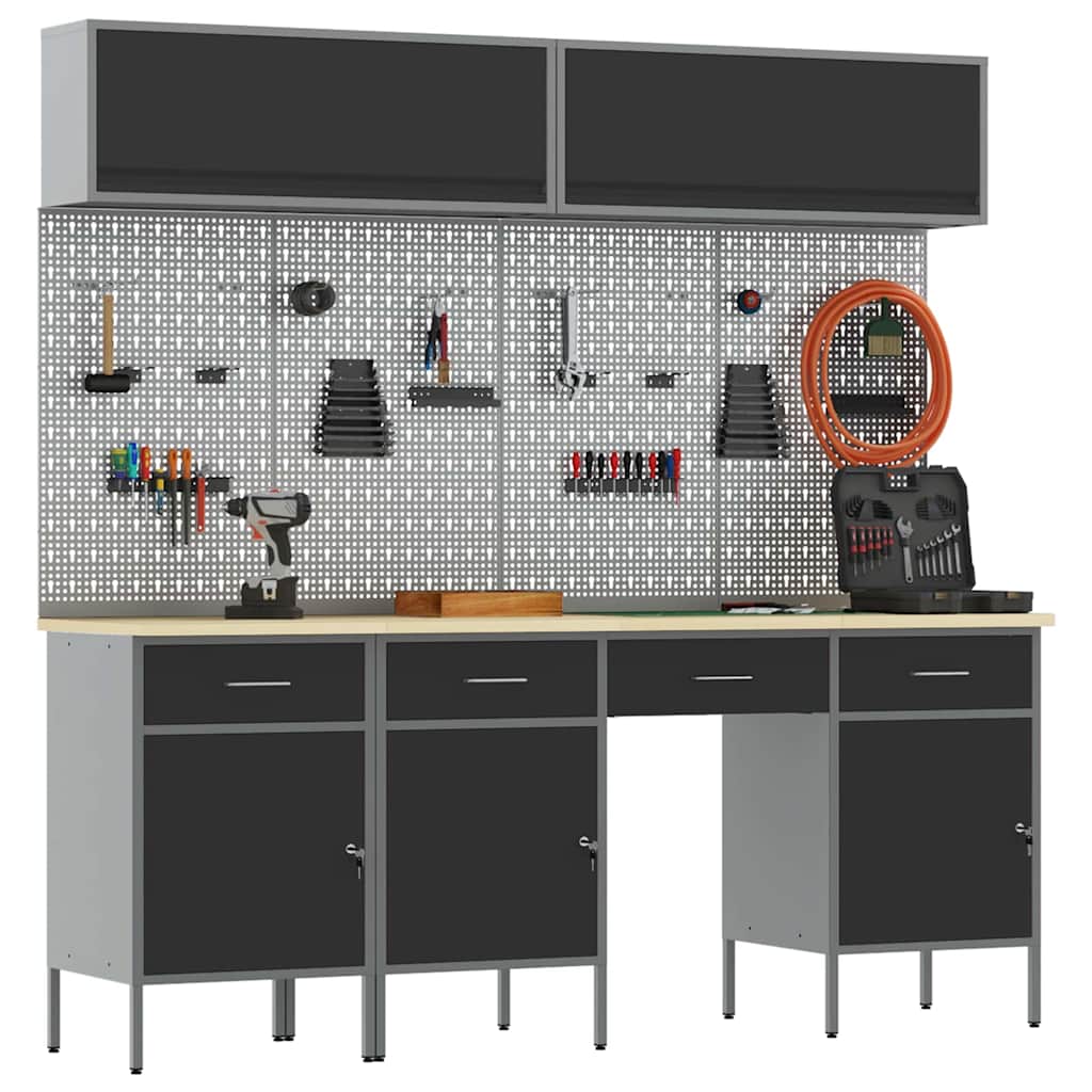 Workbench Cabinet Set with Drawers and Storage 10 Pieces Black
