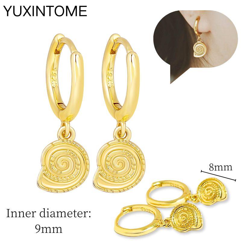 925 Sterling Silver Needle Vintage Square Round Pendant Earrings For Women Crystal Shell Geometric Earrings Fashion Jewelry