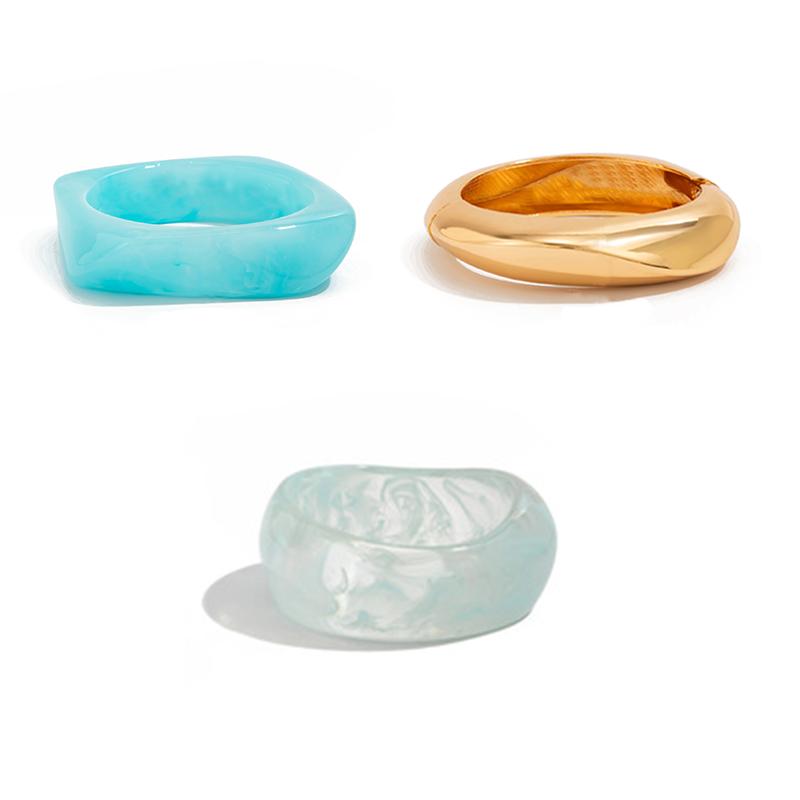 Ingemark 3 Styles Boho Irregular Resin Chunky Bangles for Women Y2K Vintage Glossy Geometric Wide Bracelets Hand Jewelry Gift