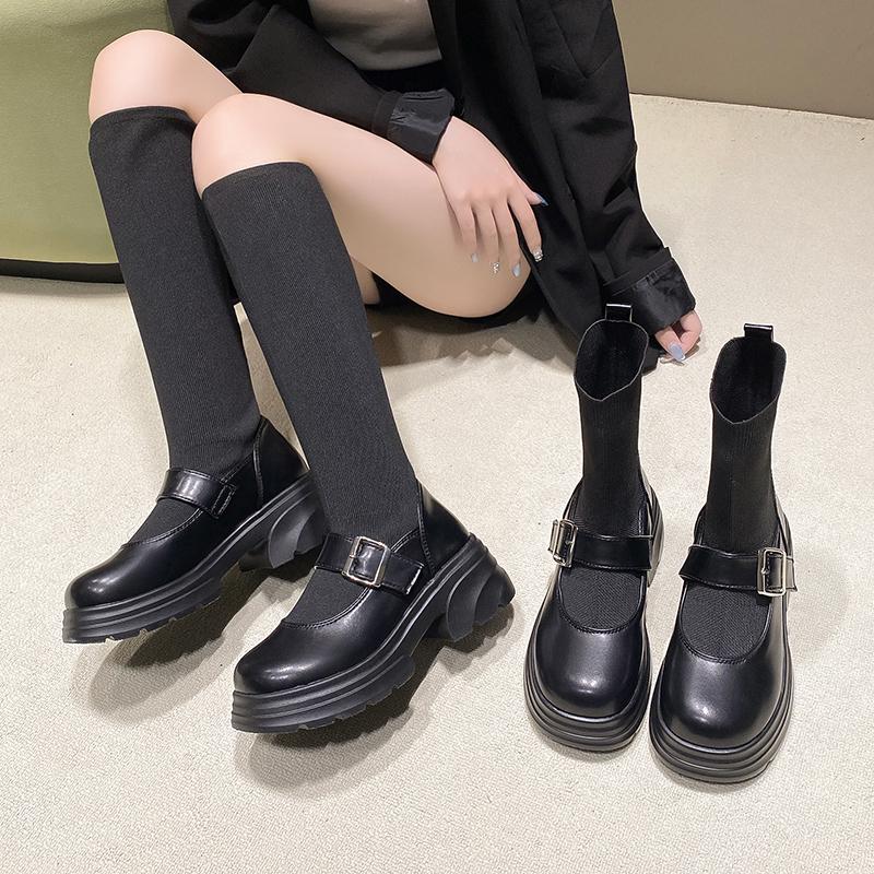 Осень Зима Женские Ботильоны Однотонные Круглый Носок Новинка 2024 Горячая Распродажа Модные Нескользящие Для Улицы Женские Ботинки Botines Mujer