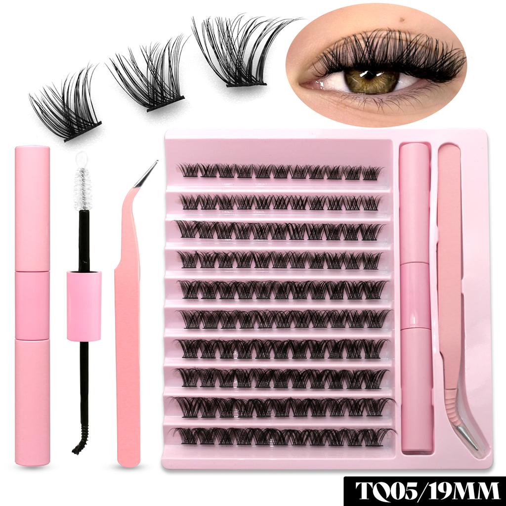 GROINNEYA DIY Eyelash Extension Kit Individual Lashes Cluster Mix Lash Clusters with Lash Bond and Seal and Lash Accessories