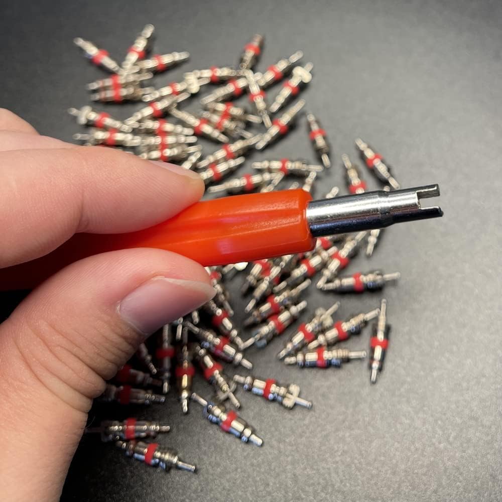 Aracey Tire Repair Tool Set - 4 X Dual Single Head Valve Core Remover And 100 Pieces Car Truck Replacement Tire Tyre Valve Stem Core Part