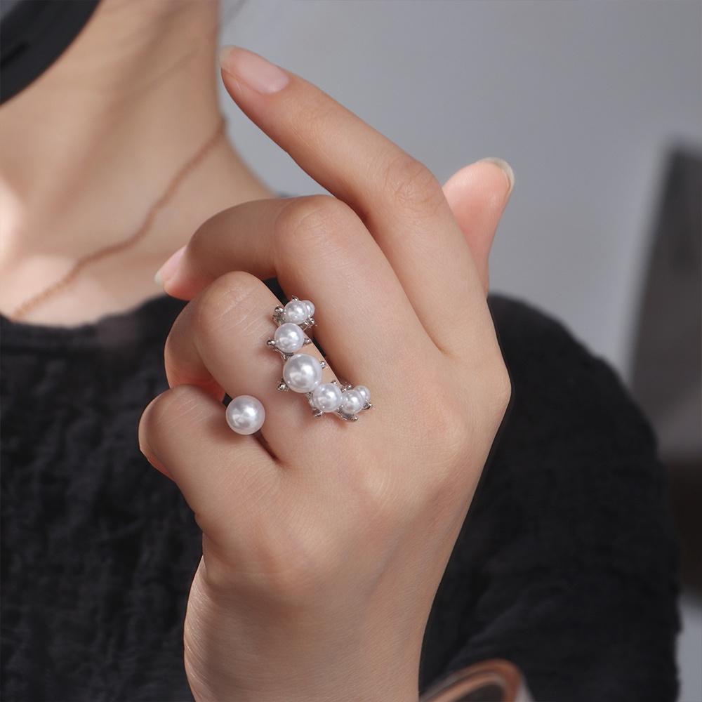 Geometric Gold Color Knuckle Ring Adjustable Fashion Jewelry Luxury Pearl Bead Rings Ladies
