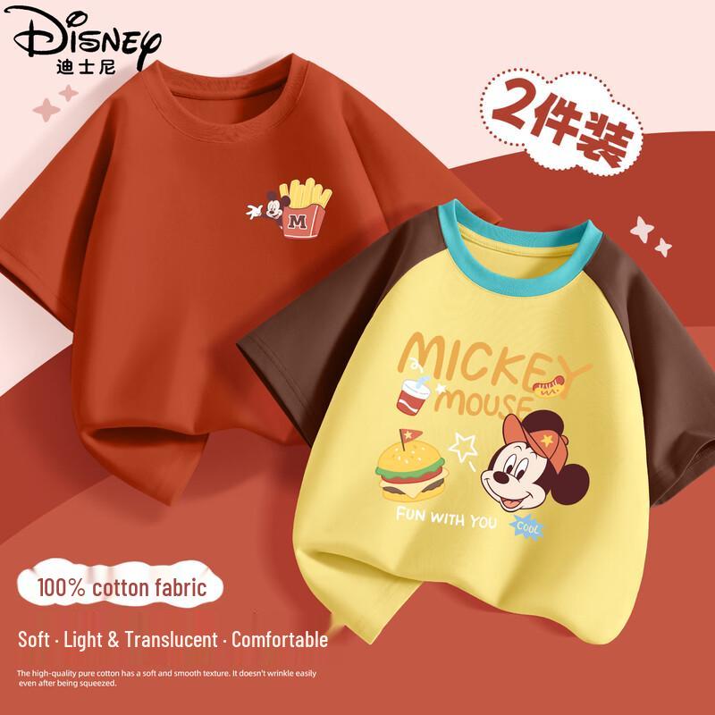 Disney Детская летняя хлопковая футболка с коротким рукавом, мультяшная, 2026