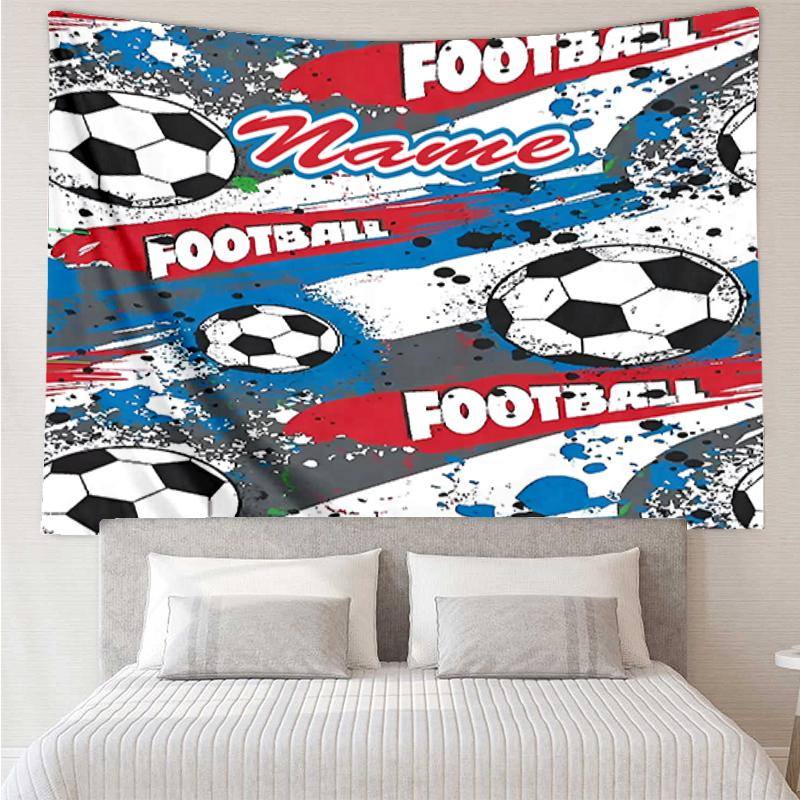 Custom Name Soccer Print Tapestry, Backdrop, Easy Setup, Ideal for Bedroom, Office & Living Room, with Aesthetic Wall Hanging Decor.