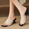 Fashion Summer New Giant Soft Retro Square Toe Open-toe Flip Slippers Women's Outside Wear Special-shaped Heel Sandals and Slippers