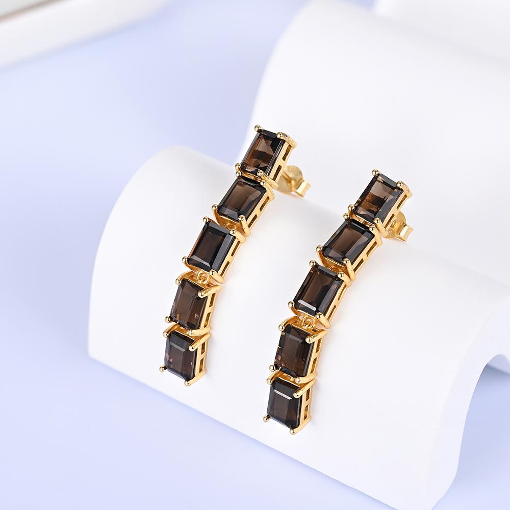 Роскошные серебряные серьги в нежном стиле с дымчатым кварцем и натуральными драгоценными камнями, модные элегантные модные элегантные серьги для женщин и девочек, одежда для банкетов и вечеринок