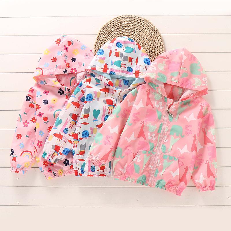 2025 Spring/Summer Korean Style Girls' Printed Hooded Windbreaker Cardigan