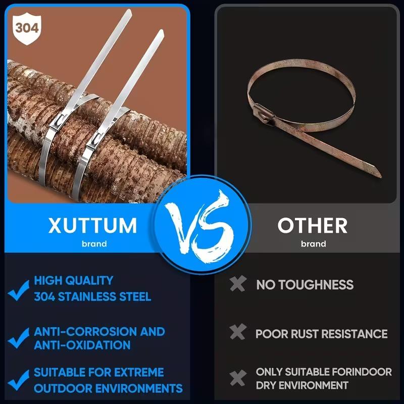 20pcs 10in Stainless Steel Zip Ties | Rustproof Heavy Duty Cable Ties for Automotive, Machinery, Outdoor