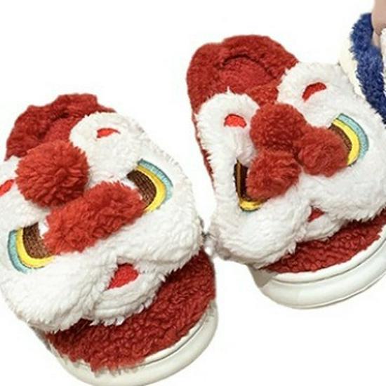 Мягкие хлопковые тапочки в форме льва: Теплая, высокая домашняя обувь на толстой подошве для мужчин и женщин.