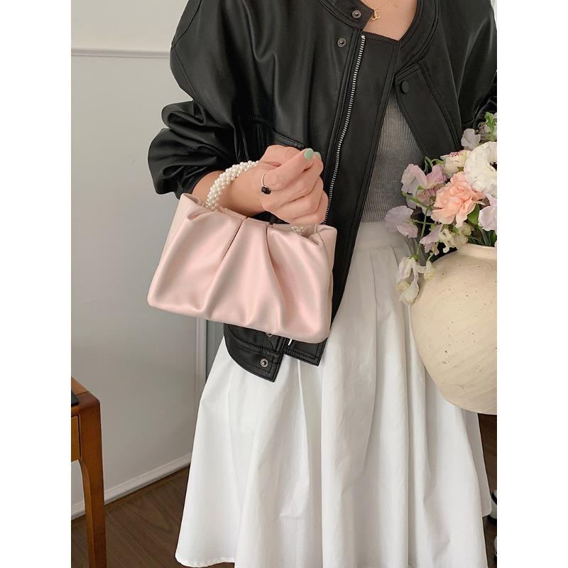 Niche Новая женская сумка Temperament Pearl Wrist Fold Cloud Handbag One Shoulder Crossbody Mini Bag Trend
