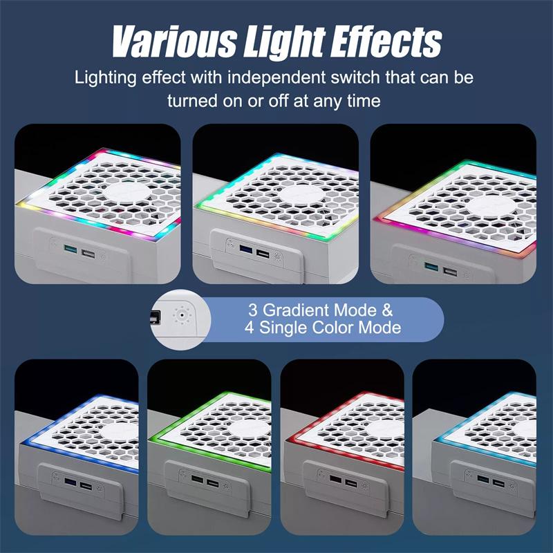Светодиодный охлаждающий вентилятор, атмосферная подсветка, 3 регулируемых режима, 5 В 2,4 А, вентилятор для консоли, 7 режимов подсветки, игровые аксессуары