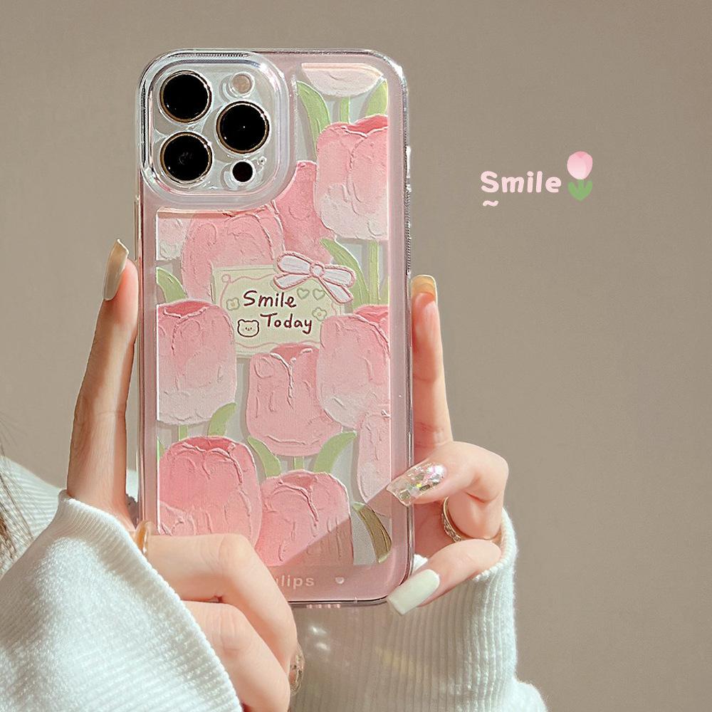 Чехол для телефона Tulip для Apple iPhone16promax-Wavy Tulip Cute Bear Butterfly противоударный мягкий силиконовый чехол для iPhone16/15/14/13/12/11/Pro/Promax/Plus