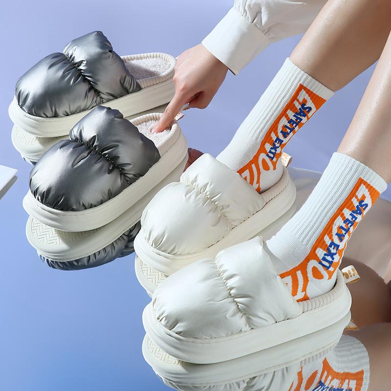 Хлопковые тапочки для мужчин, водонепроницаемые, мягкая подошва, удобная домашняя хлопковая обувь для пар, модные, металлического цвета, теплые домашние сабо