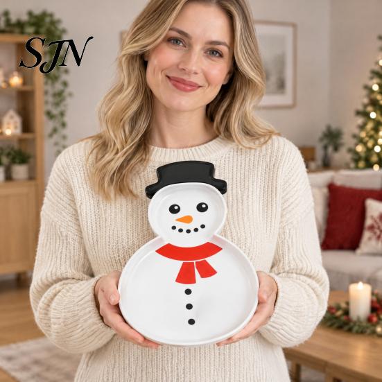 Holiday Serving Tray Christmas Snowman Tray, Party Decorative 3D Divided Food Printed Platter Dish for Snacks, Candies, Goodies, Jewelry