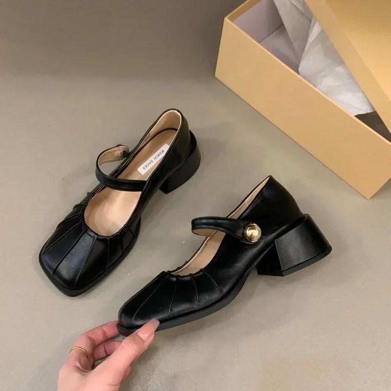Fashion Women Casual Mary Jane Fashion Shallow Design Soft Leather Mary Janes Shoes Autumn Dress Square Head Women Lolita Platform Shoes