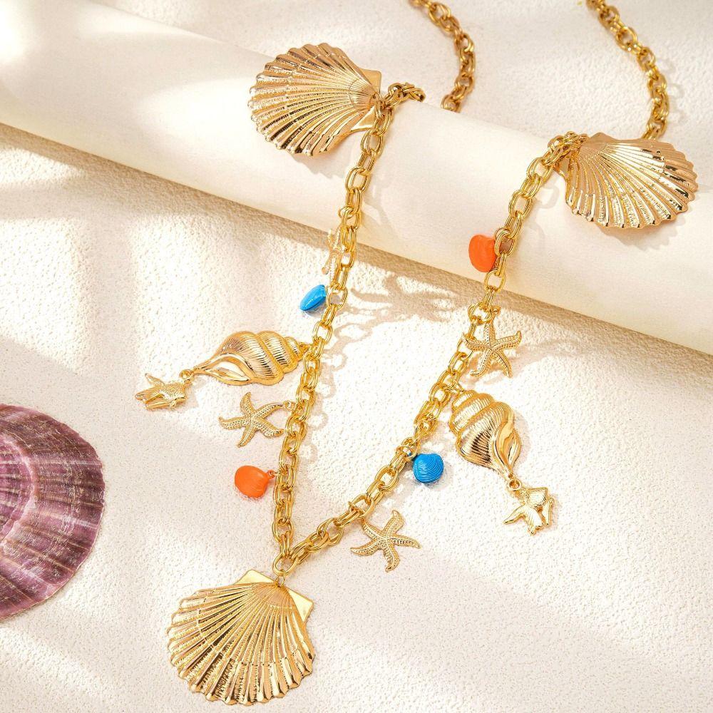 Gold Imitation Pearl Body Chain Multi-pendant Beads Belly Chain Retro Starfish Waist Chain Bikini