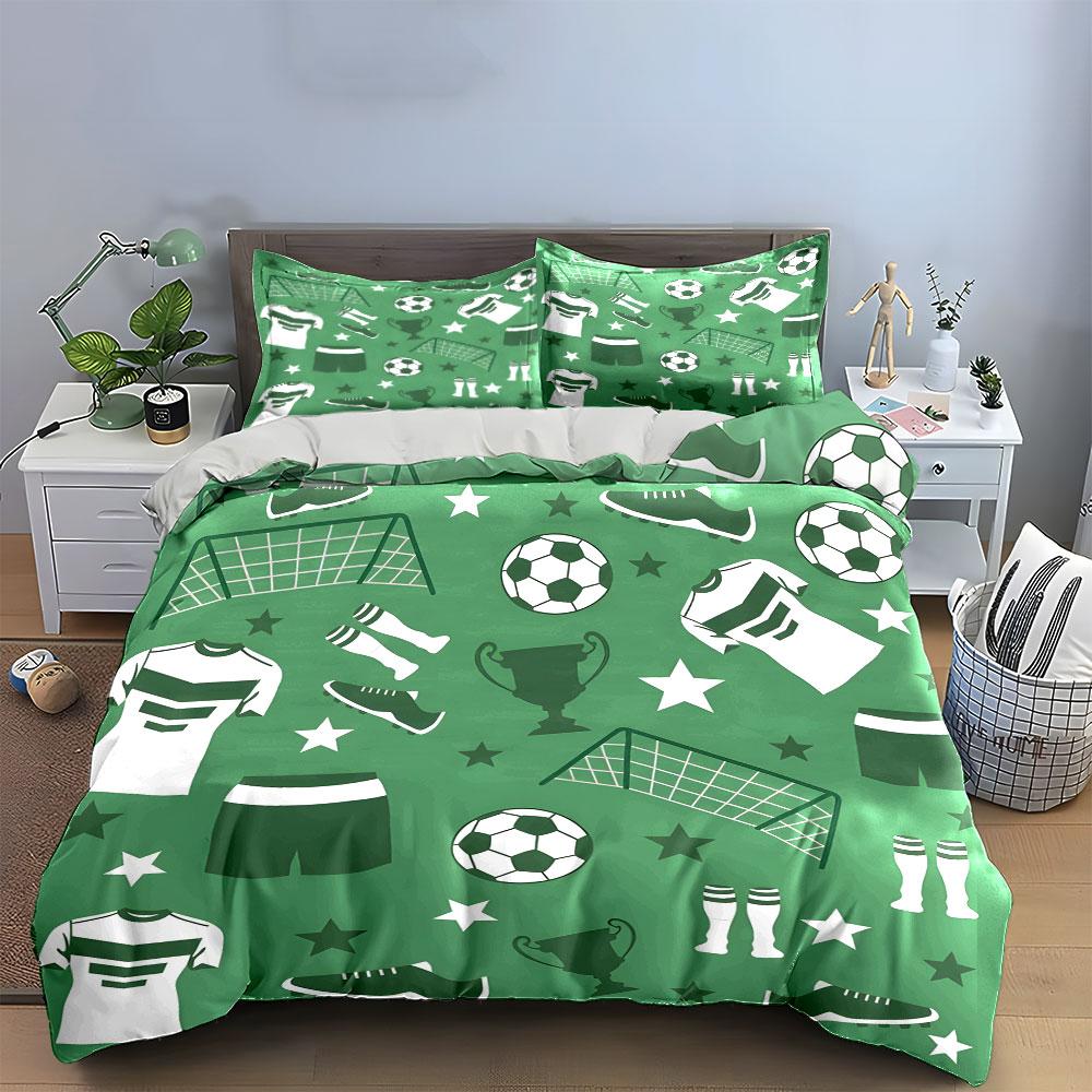 Soccer Sports Theme Pattern Bedding Duvet Cover Set (1*Duvet Cover 2*Pillowcases, without duvet insert)