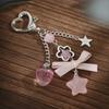Sweet Cute Bowknot Strawberry Stars Keychain Y2K Fashion Girls Imitation Pearls Metal Chain Glass Beads Pendant Bag Chains Accessories