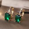 Elegant Square Green Zircon Drop Earrings for Women Vintage Gold Color Wedding Party Jewelry Gift