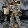 Womens 2 Piece Set Long Sleeve Printed Top Wide Leg Pants Streetwear 2025