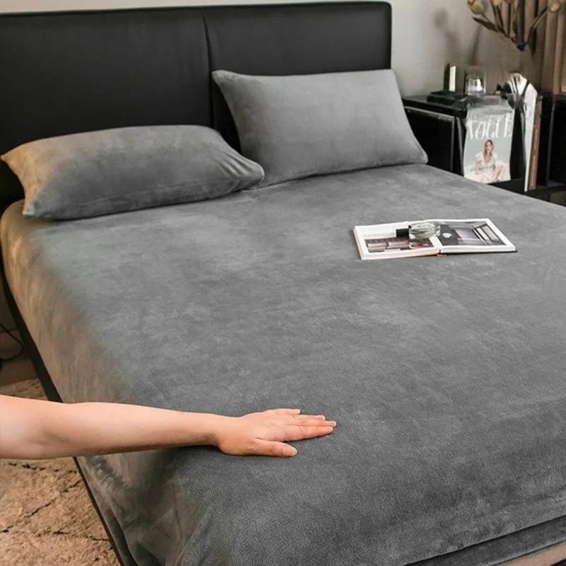 1 шт. Эластичный наматрасник Теплый плюшевый Простыня Велюровый чехол на кровать Зимний Мягкий Семейный Двуспальный Постельное белье 90/120/150/180/200 см