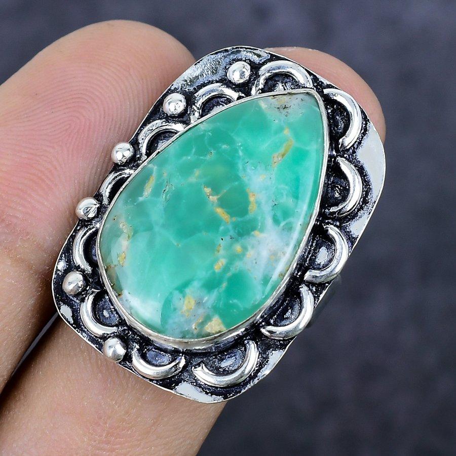Chrysoprase Gemstone Handmade 925 Sterling Silver Jewelry Ring Size 8 c0J72
