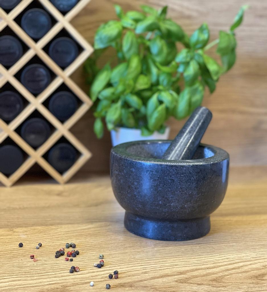 Granite Stone Mortar Black Pestle For Kitchen Herbs Spices Medicines