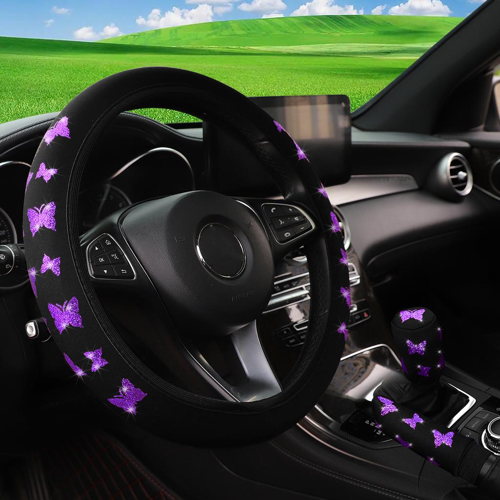 Three-piece Butterfly Blingbling Car Without Inner Ring Steering Wheel Cover Handbrake Cover Handle Cover Automotive Supplies