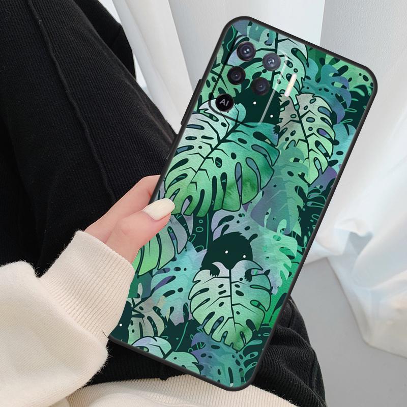 Leaves Monstera Green Case For Oppo A17 A57 A77 A40 A78 A54 A74 A94 A76 A16 A96 A18 A60 A80 A38 A58 A98 A15 A5 Pro