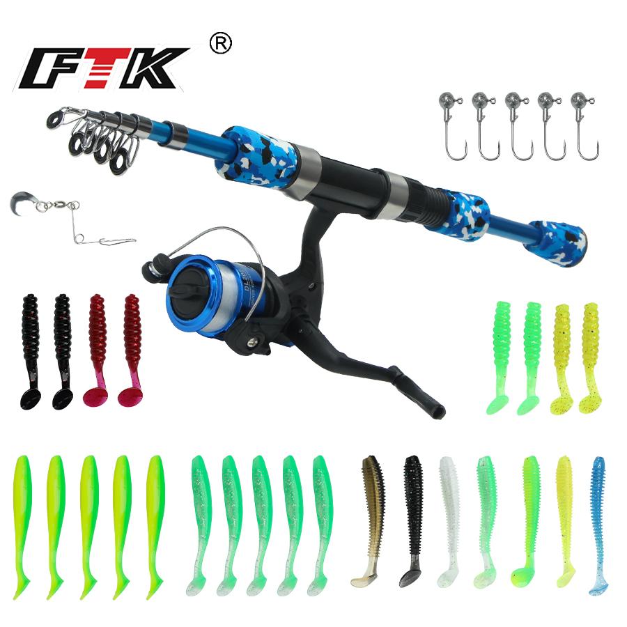 FTK Cheap Mini Fishing Rod Reel Combo With Lure Set Spinning Fishing Rod Telescopic Fishing Rod for Beginner