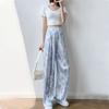 Blue Tie Dye Ice Silk Wide Leg Pants for Women Summer Thin High Waist Loose Casual Versatile Floor Wide Leg Pants