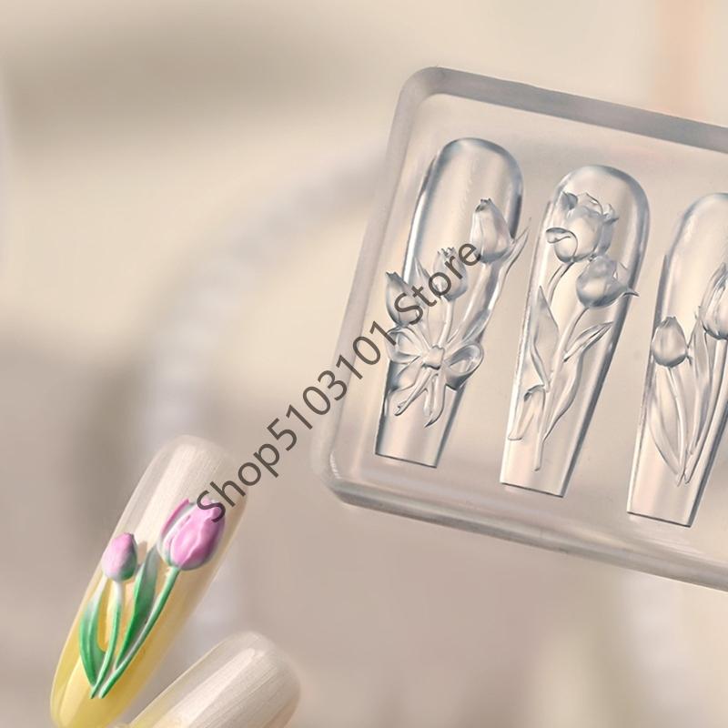 Цветочные формы для нейл-арта Силиконовый шаблон Инструмент для дизайна ногтей Силиконовые ручные формы Тюльпаны для создания маникюра