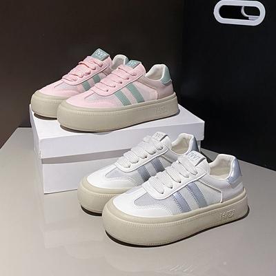 Женские простые сетчатые дышащие белые туфли на толстой подошве, летние новые модные универсальные повседневные спортивные туфли на шнуровке для скейтбординга