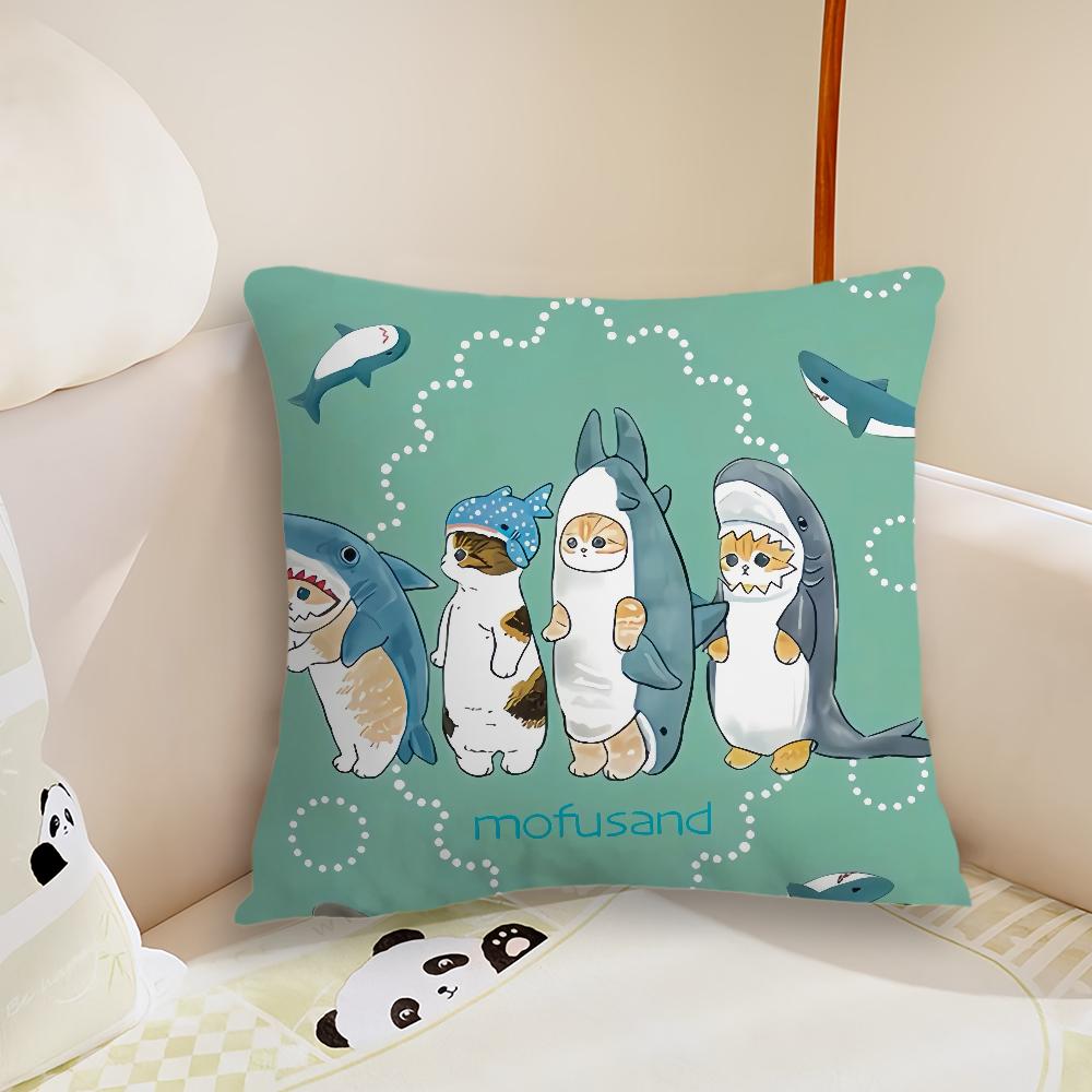 Cute MMofusand Cat Shark  cushion cover Pillow Case Plush Fabric Soft Double Sided Print Sofa Cushion Cover Throw Pillow Covers