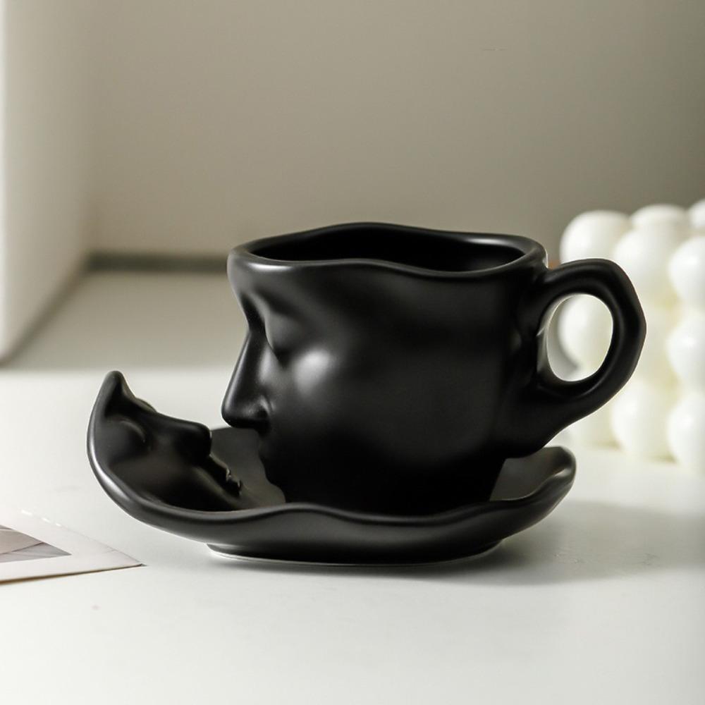 Face Shape Kissing Face Cups With Tray Coffee Cup Unique Artistic Ceramic Mug Home Use