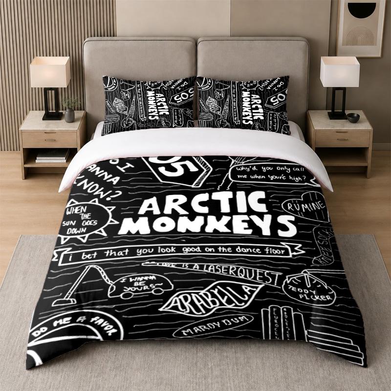 3Pcs Bed Set,Arctic Monkeys 1 Duvet Cover and 2 Pillowcases, Printed Bedding Decor For Guest Room