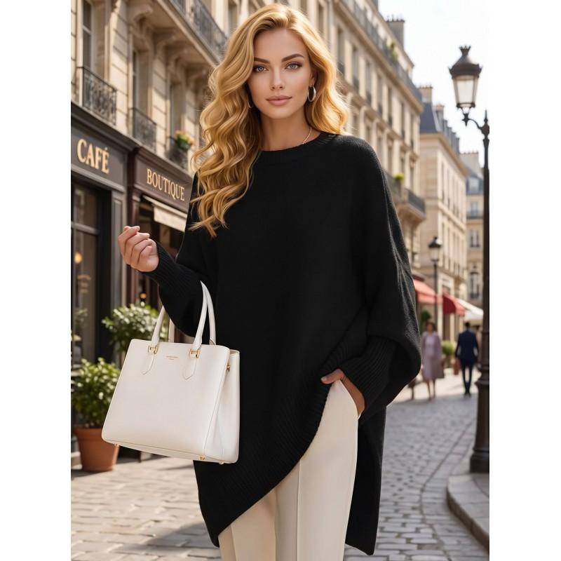 Womens Loose Fit Pullover Sweater Solid Color Long Sleeve Round Neck Knit Top Fall 2025