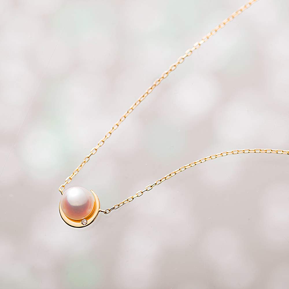 Кулон с жемчугом Crescent Moon K18 Pearl Diamond ожерелье [Moon Label] Женское [Подарочная упаковка]