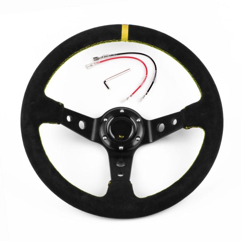 Руль RacingGame из замши и искусственной кожи, для дрифта, спорта, ралли, универсальный, классический, из микрофибры, алюминиевый, автомобильный, 350 мм, 14 дюймов.