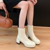 Waterproof Table High-heeled Short Boots Women's Autumn and Winter Thin Boots Thick Heel Zipper Elastic Beige Martin Boots