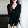 Women's Stylish Wool Deep V-Neck Criss-Cross Sweater, Fashionable Slim-Fit Knitted Base Layer, 2026 New Style with Cinched Waist.