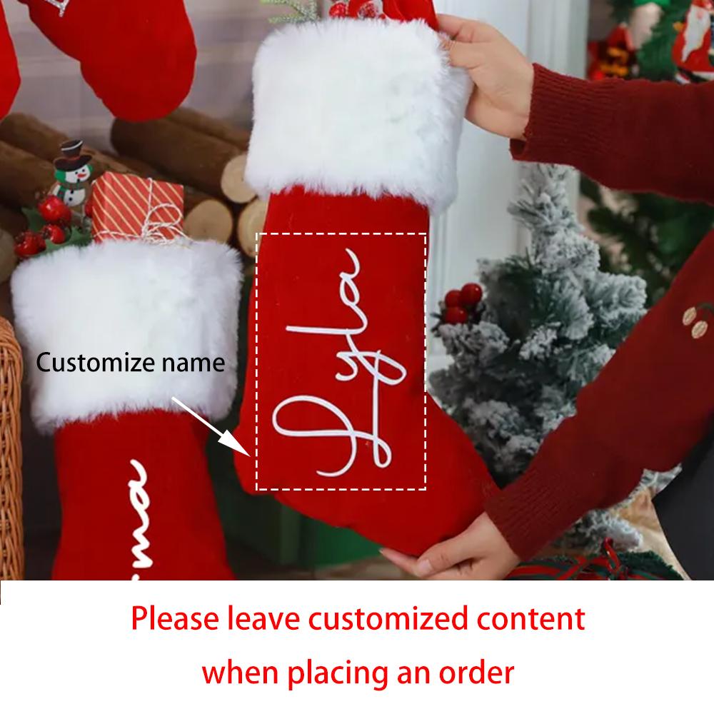 Custom Red Plush Christmas Stocking Knitted Family Christmas Candy Bag Red Plush Xmas Stocking Holiday Decor Santa Sack Kid Gift