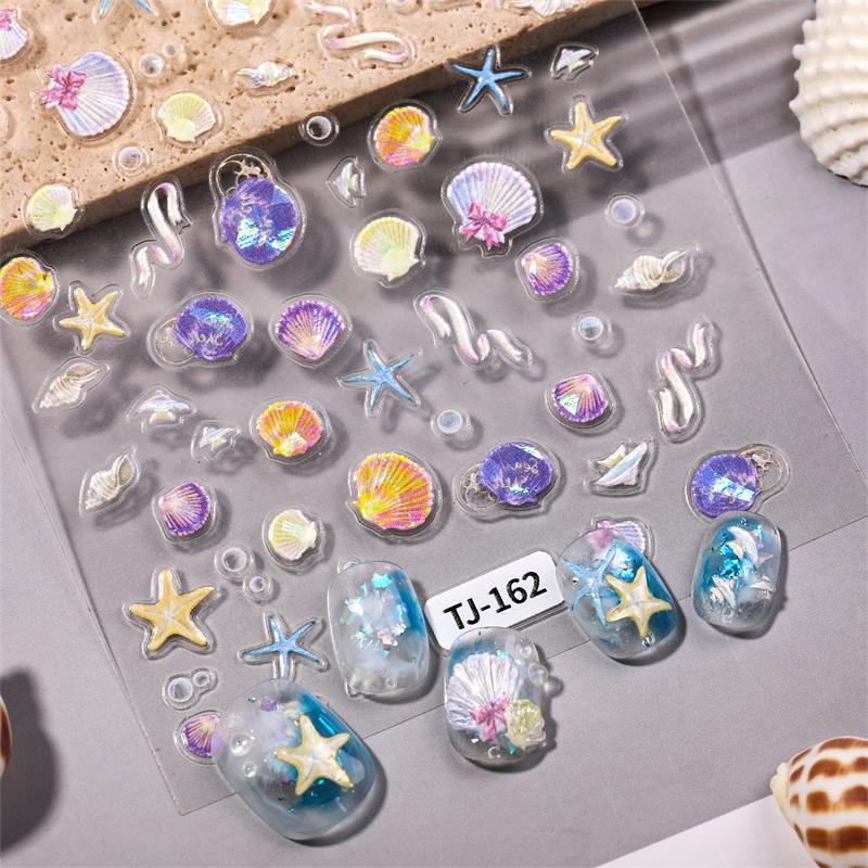 1 лист наклейки для ногтей в океанском стиле, летние морские звезды, медузы, ракушки, наклейка для ногтей, тисненая декорация, принадлежности для нейл-арта, салон маникюра